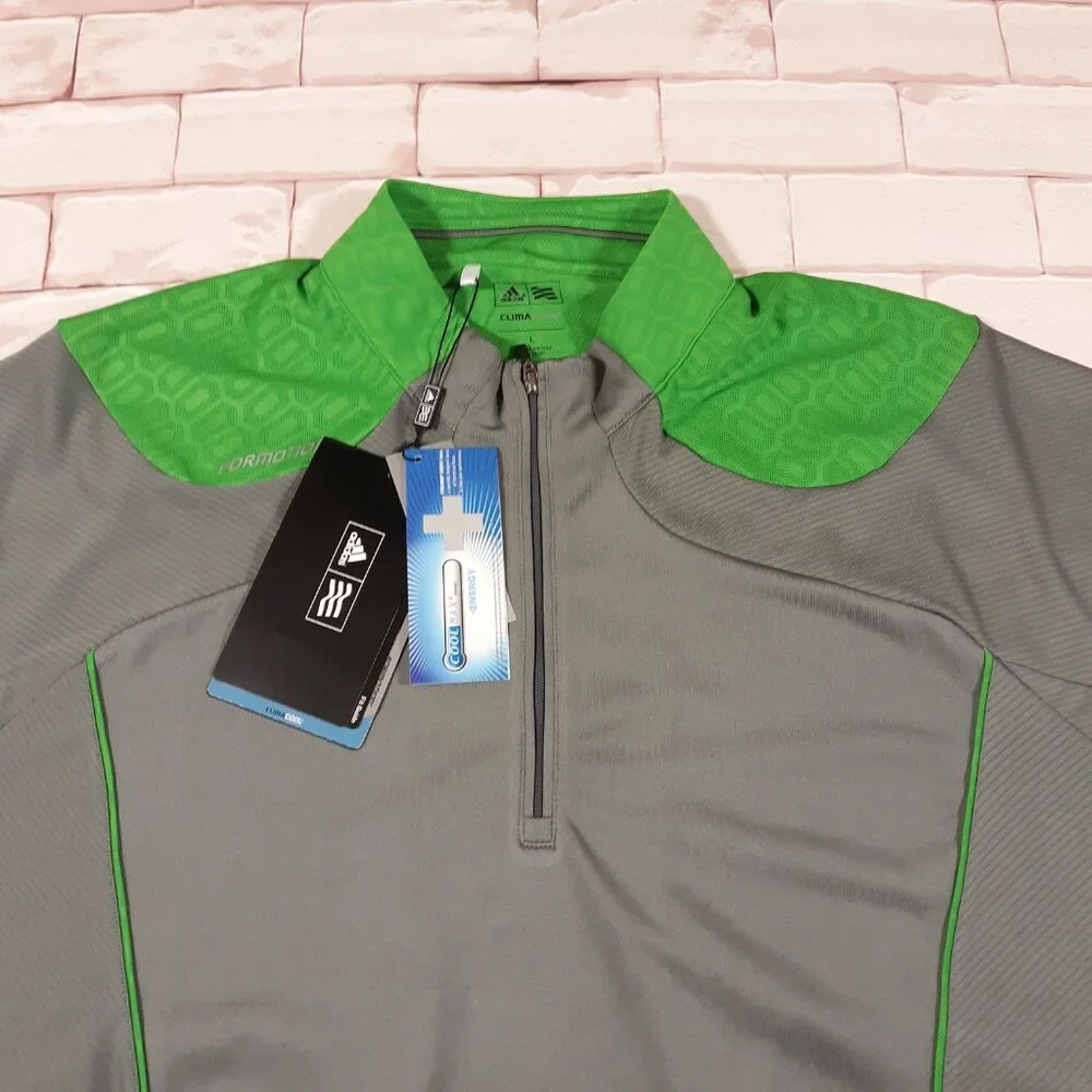 Adidas Golf Shirt Mens Large Leaner Gray Green 1/4 Zip Pullover Climacool NEW‎